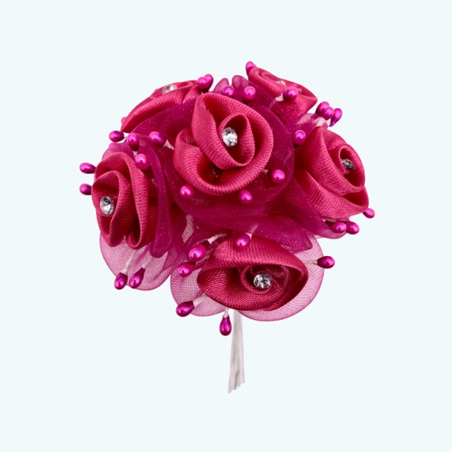2.5" Diameter Rhinestone Ribbon Flower 6X12 | Fuchsia